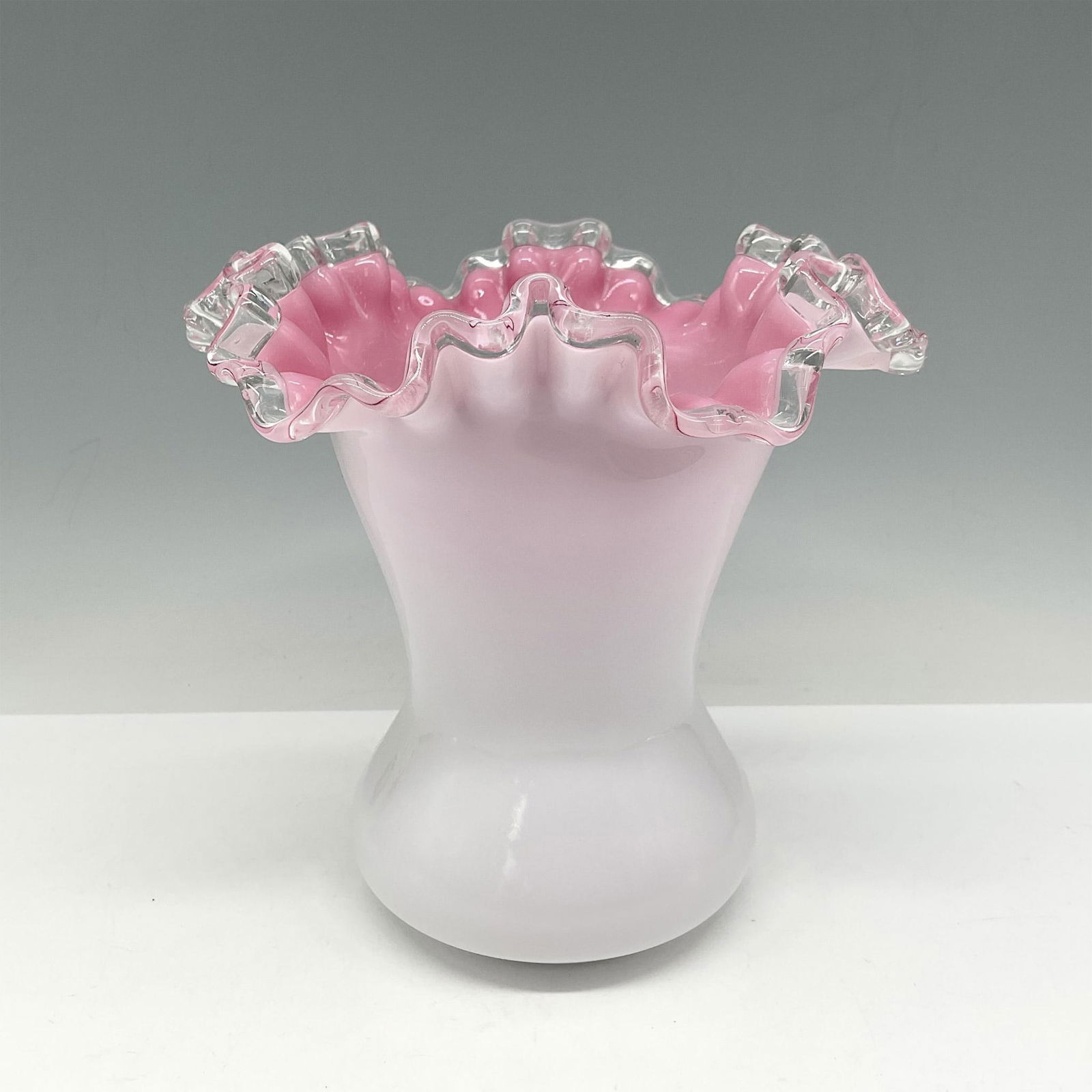 Fenton Pink Crimped Milk Glass Silver Crest Vase (1 of 3)