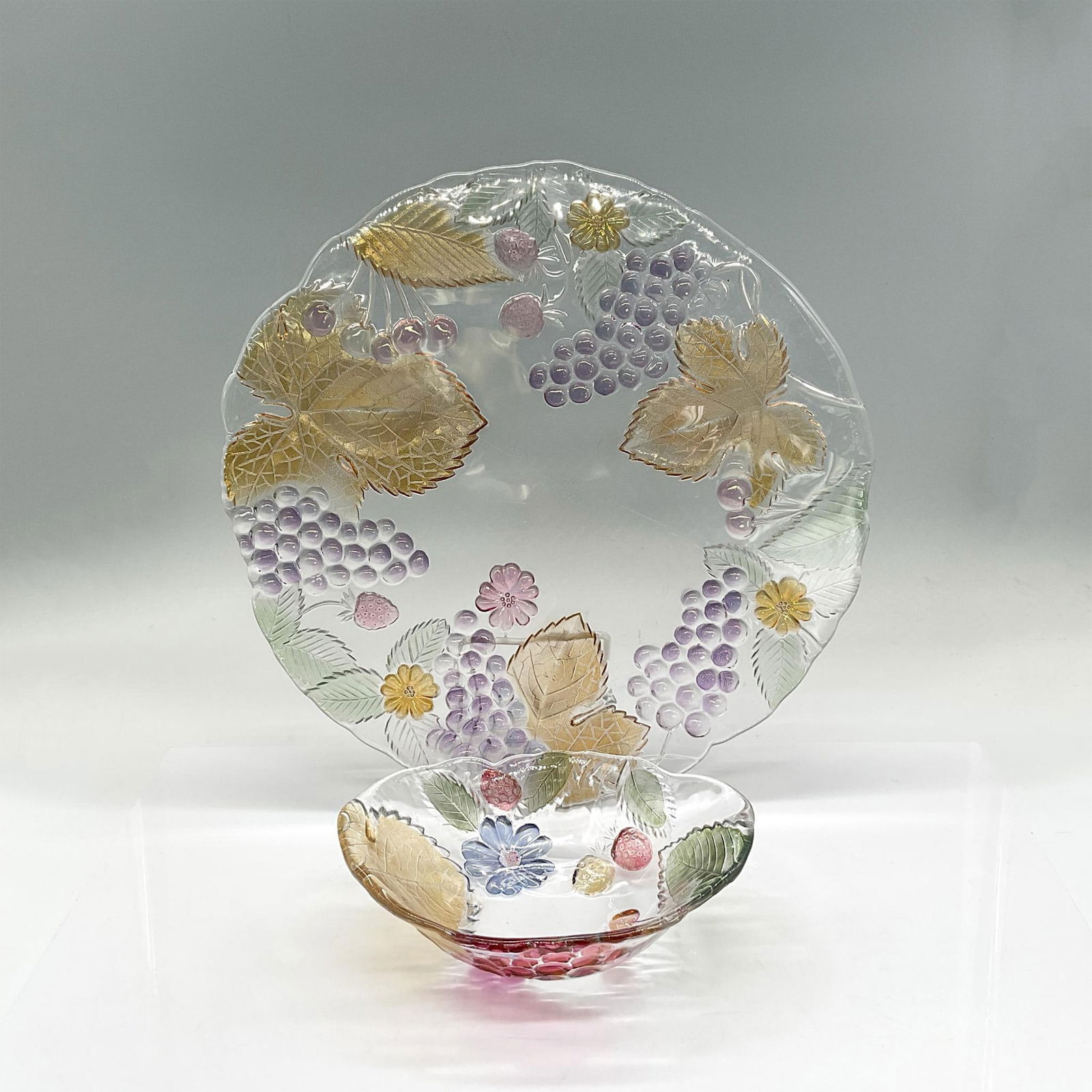 2pc Glass Serving Platter + Bowl - Fruits, Flowers + Leaves (1 of 7)