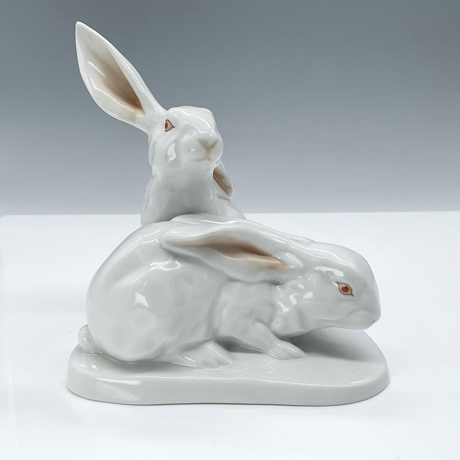 Herend Porcelain Figurine, Pair of White Natural Rabbits (1 of 3)