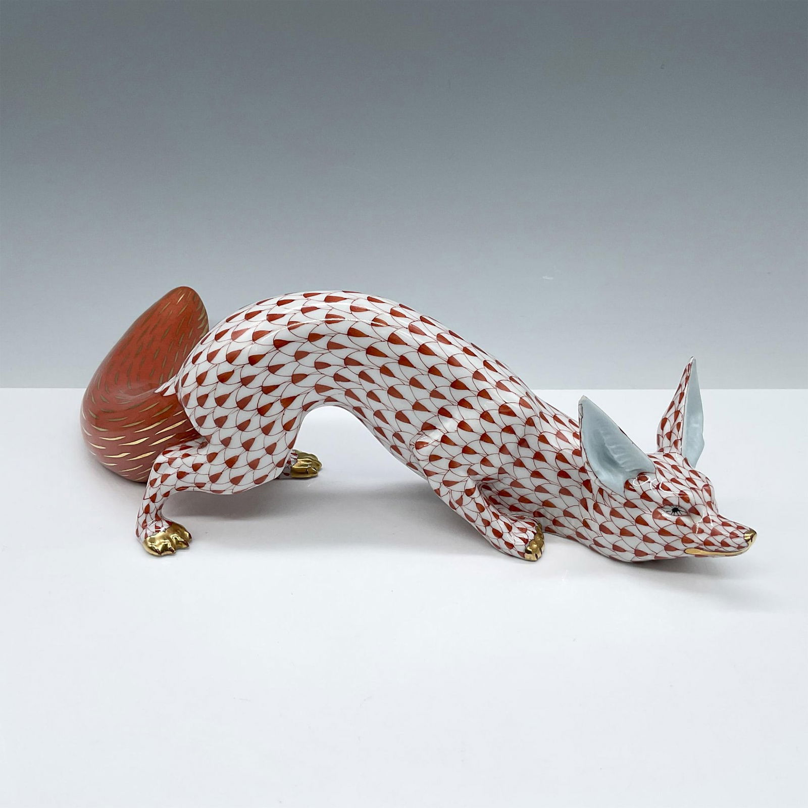 Herend Porcelain Figurine, Sneaky Fox Rust-Colored Fishnet (1 of 4)