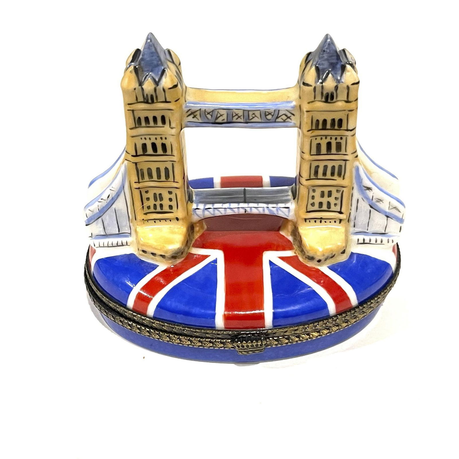 Rare Limoges Keepsake Box, London Tower Bridge Union Jack (1 of 4)