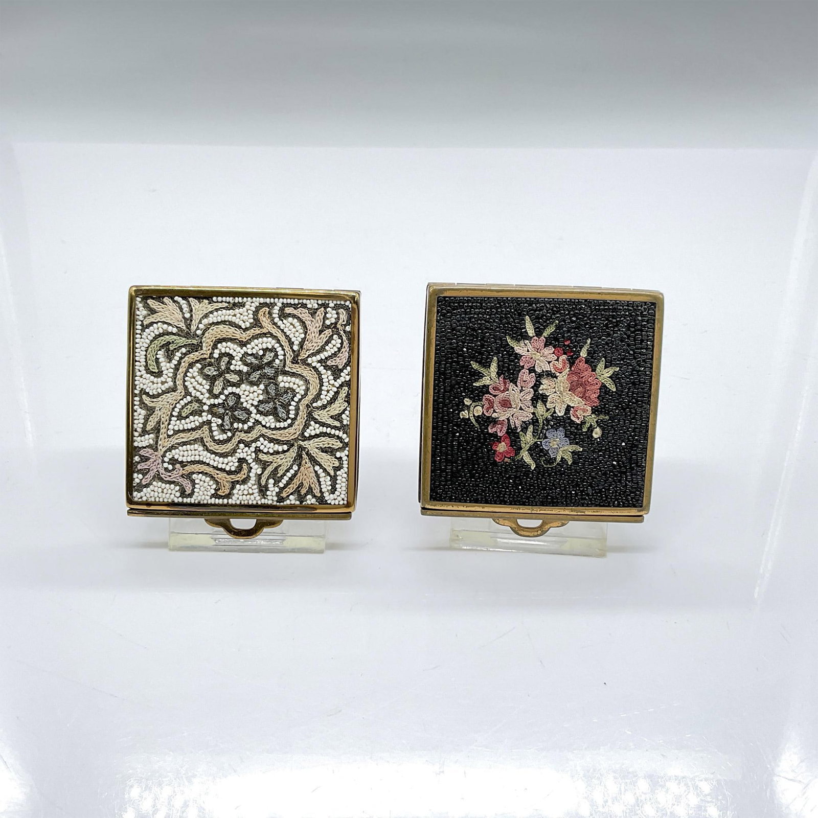 2pc Vintage Compacts With Embroidery and Beads (1 of 4)