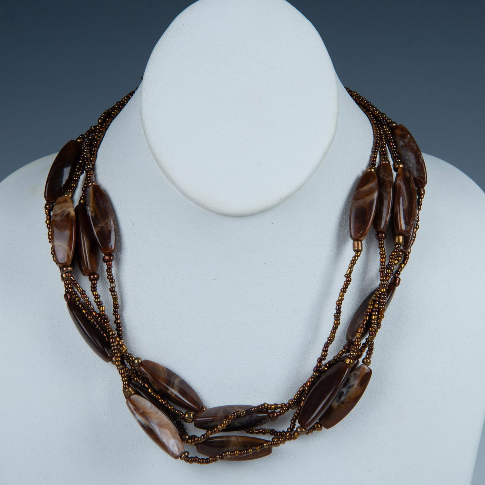 Gorgeous Five-Strand Brown & Bronze Tone Beaded Necklace (1 of 3)