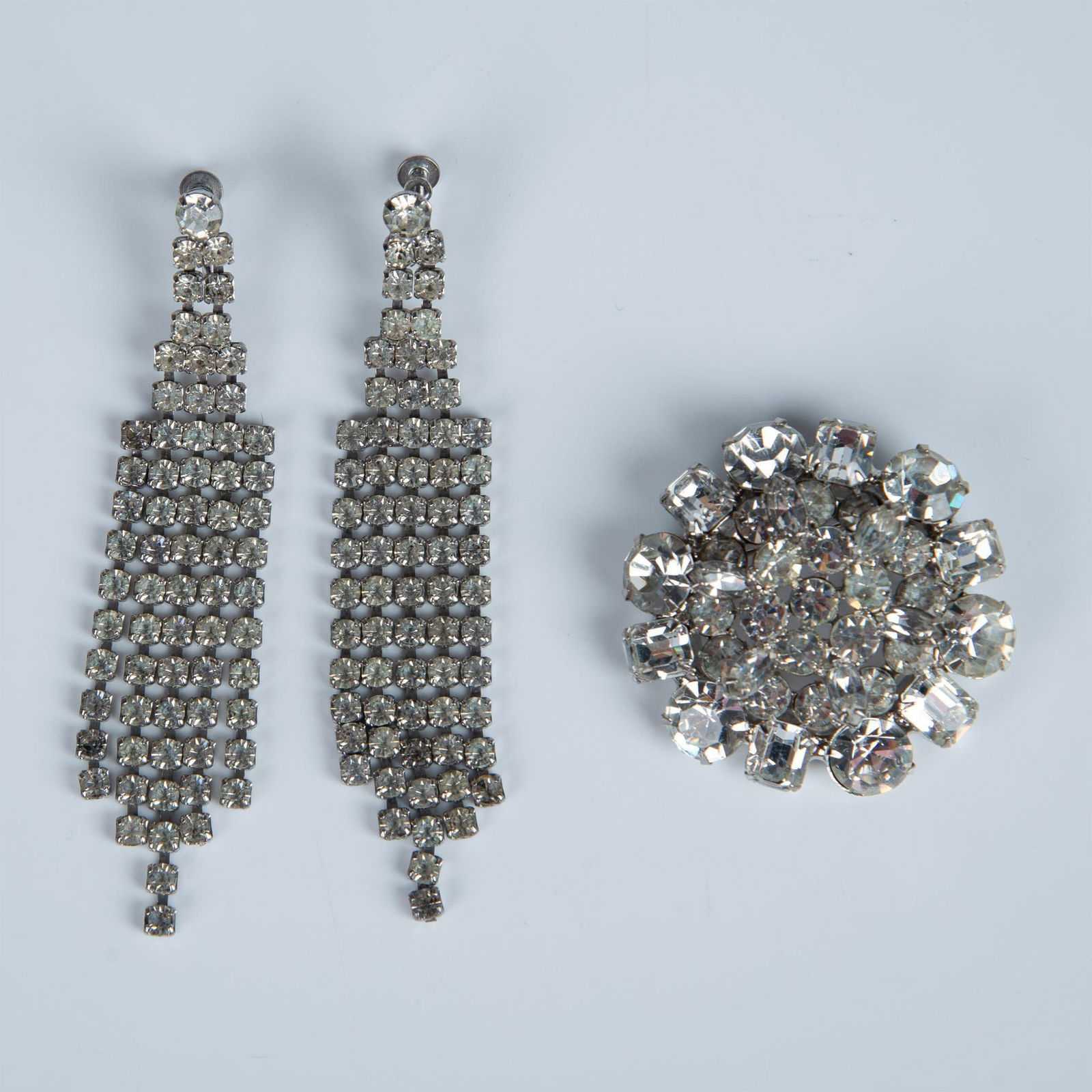 2pc Clear Rhinestone Brooch & Chandelier Screw-Back Earrings (1 of 4)