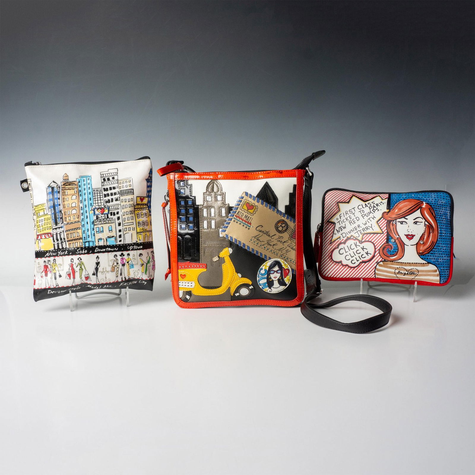 3pc Brighton Leather Shoulder Bag + Makeup Bags Travel Theme (1 of 16)