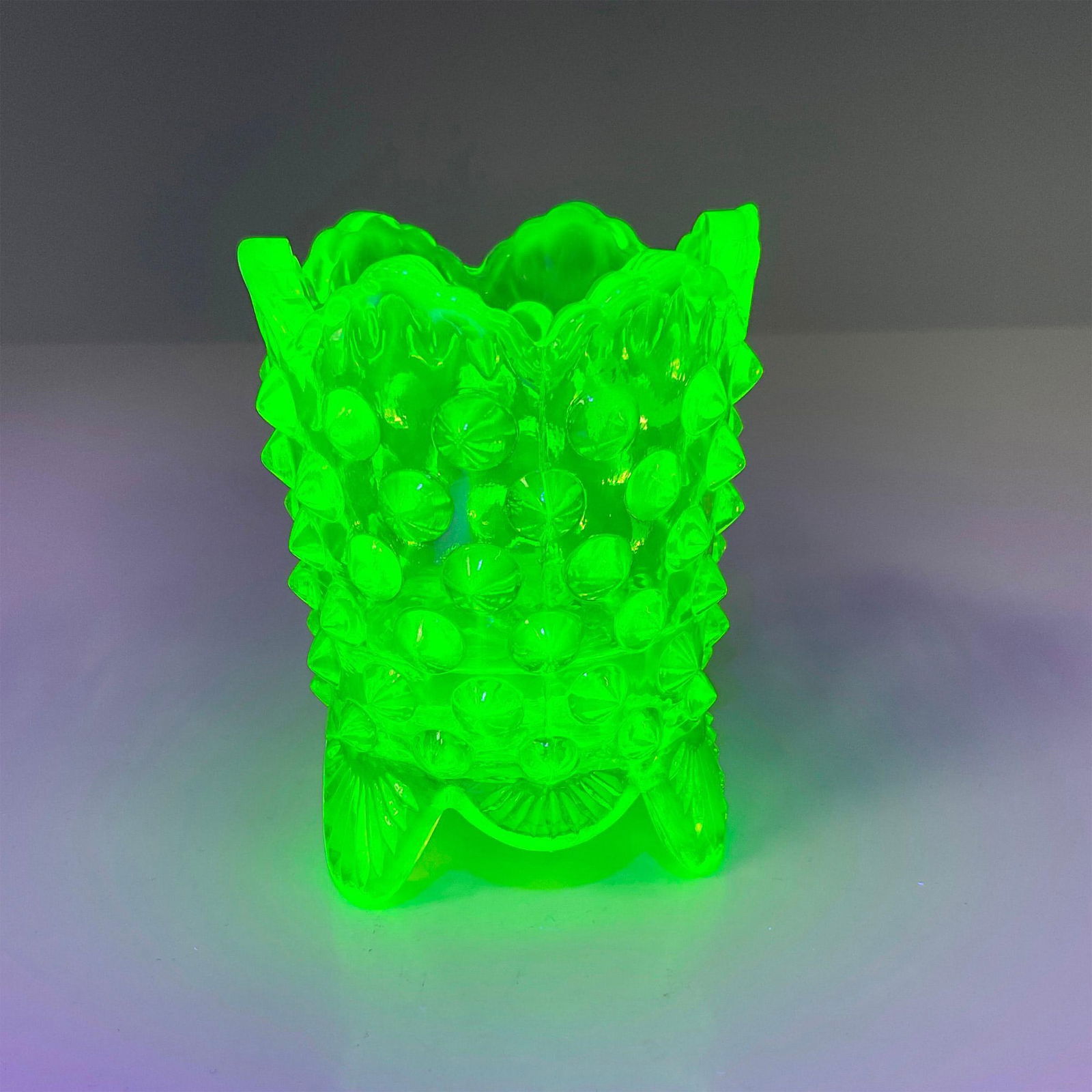 Vintage Yellow Uranium Glass Toothpick Holder, Dot Pattern (1 of 5)