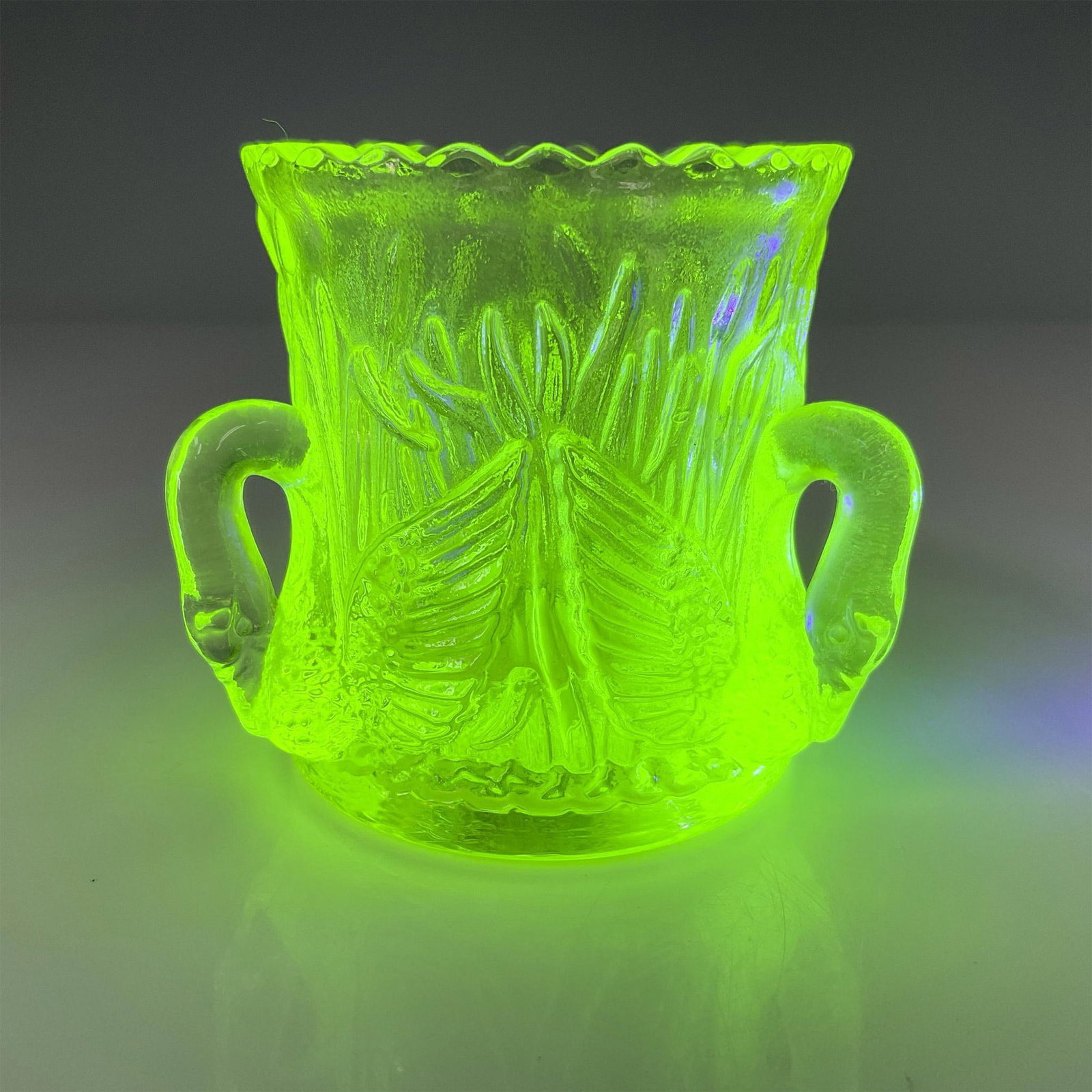 Vintage Yellow Uranium Glass Toothpick Holder, Swans (1 of 5)
