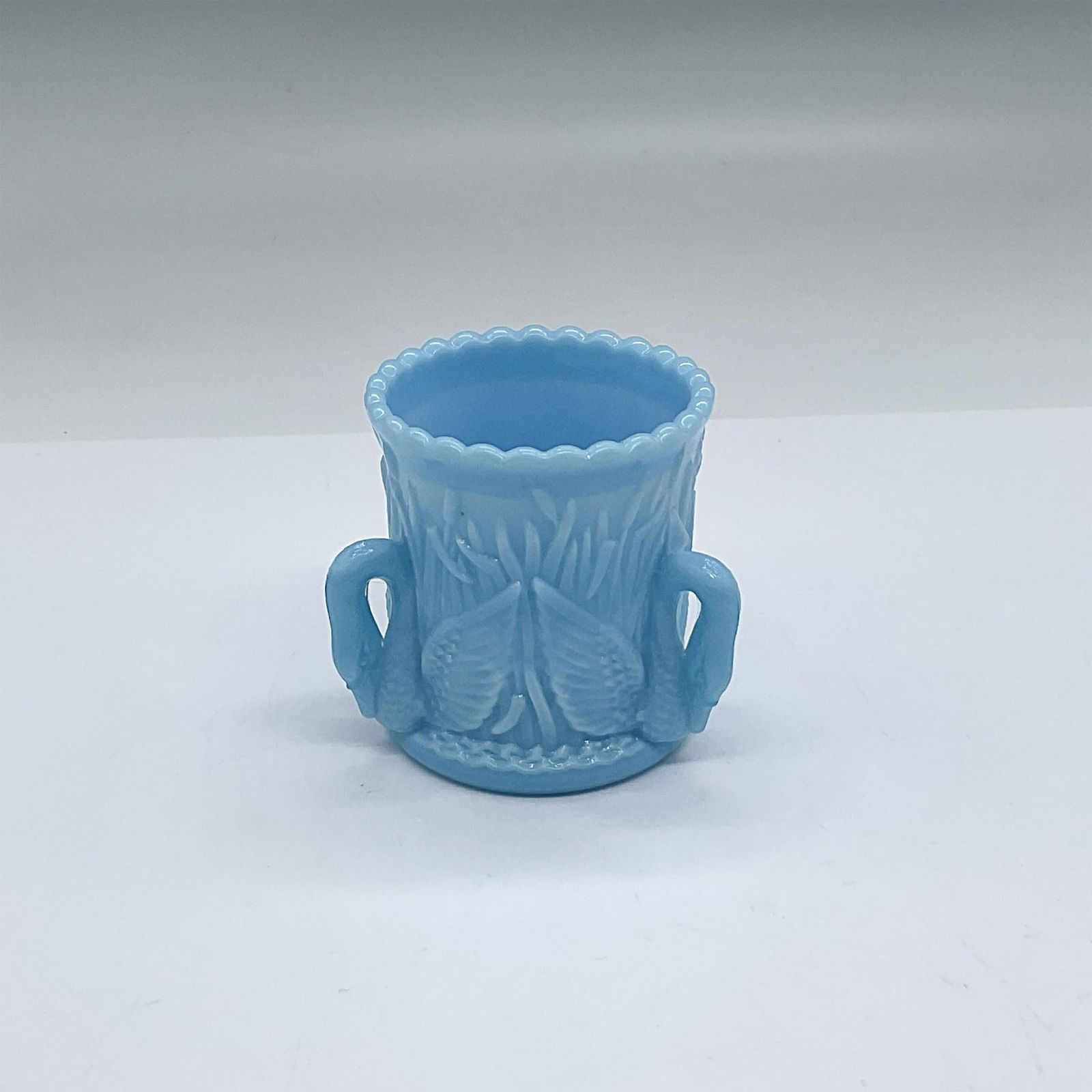 Blue Milk Glass Toothpick Holder, Three Swans (1 of 3)