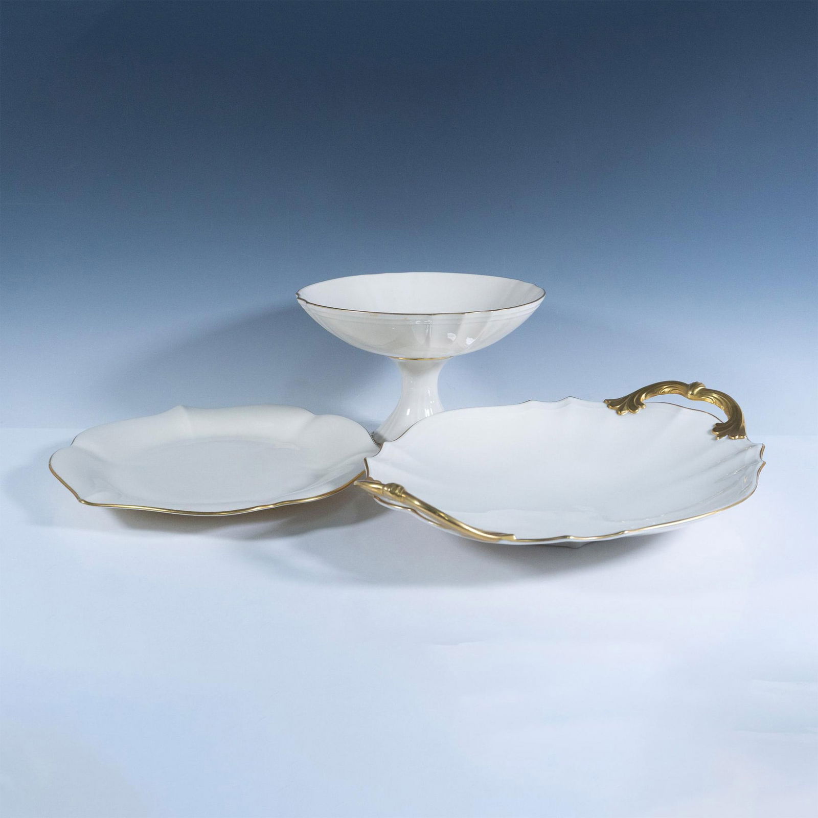 3pc Lenox Porcelain Serving Pedestal Bowl, Plate, Platter (1 of 3)