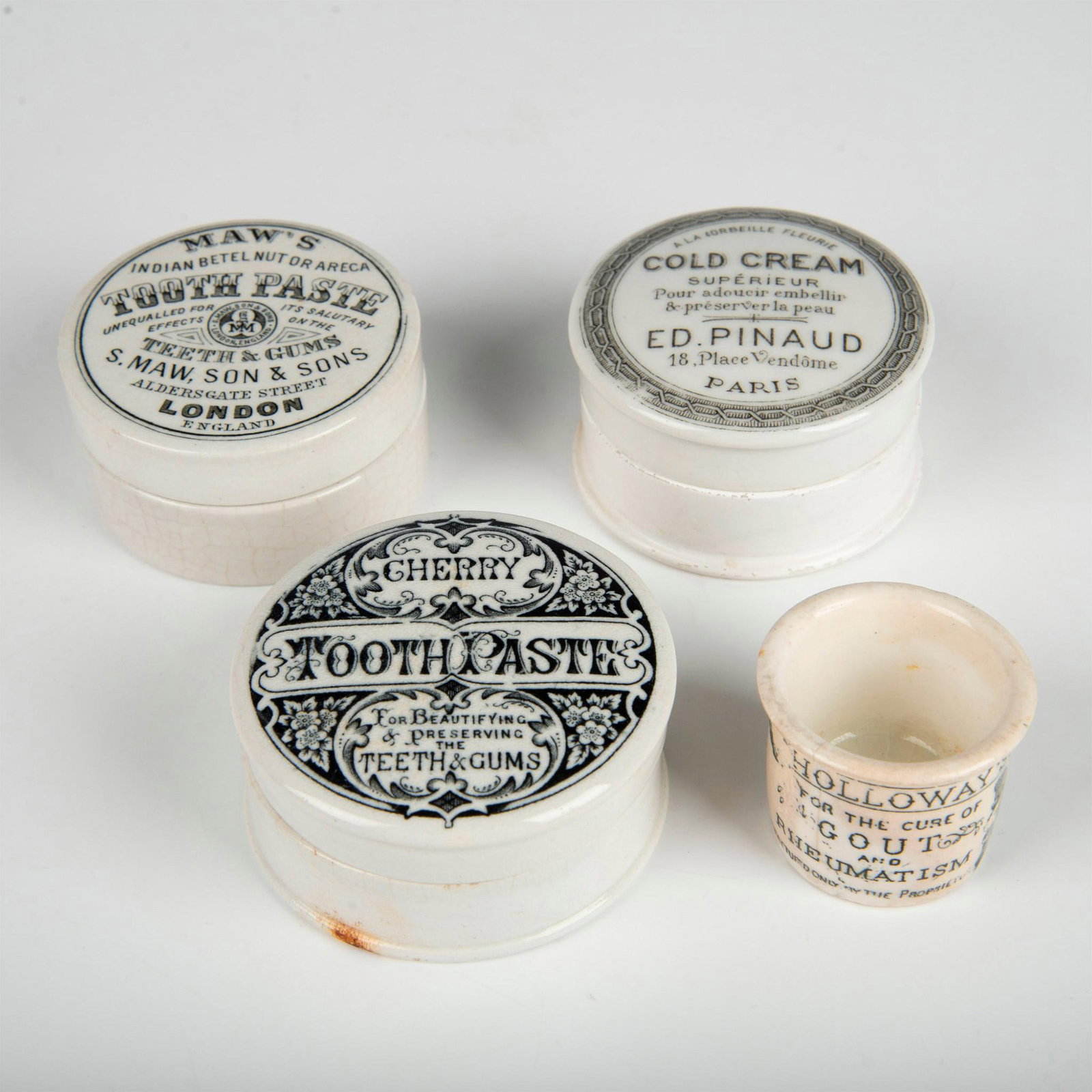4pc Antique Ceramic Apothecary and Toiletry Crocks (1 of 7)
