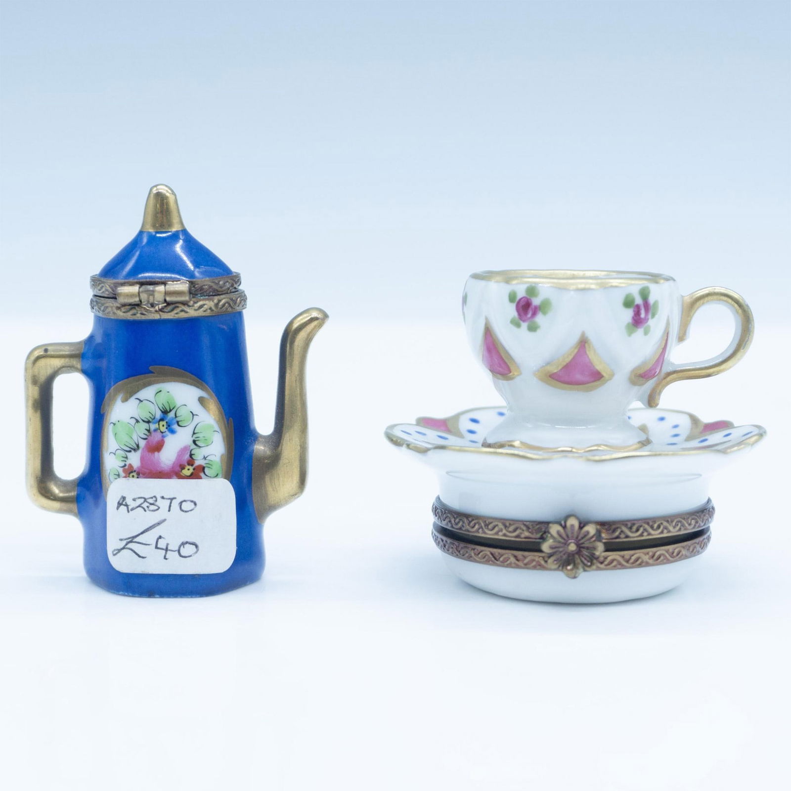 2pc Limoges Porcelain Treasure Boxes, Tea Time (1 of 4)