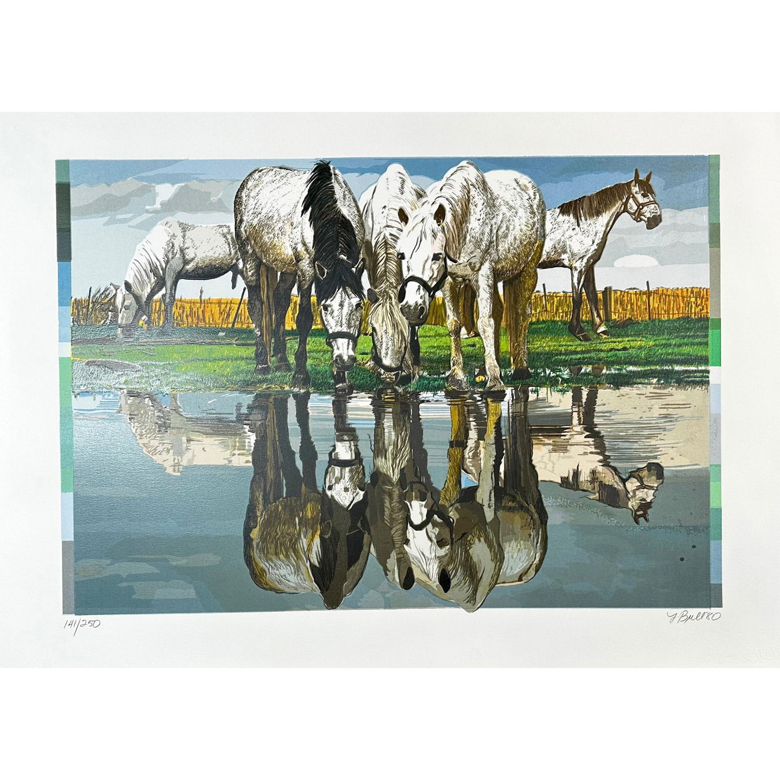 Fran Bull (American 1938), Silkscreen Horses of The Camargue, signed: Silkscreen titled Horses of The Camargue. Year 1980. Signed lower right numbered 141/250. Sight size 30" x 22".