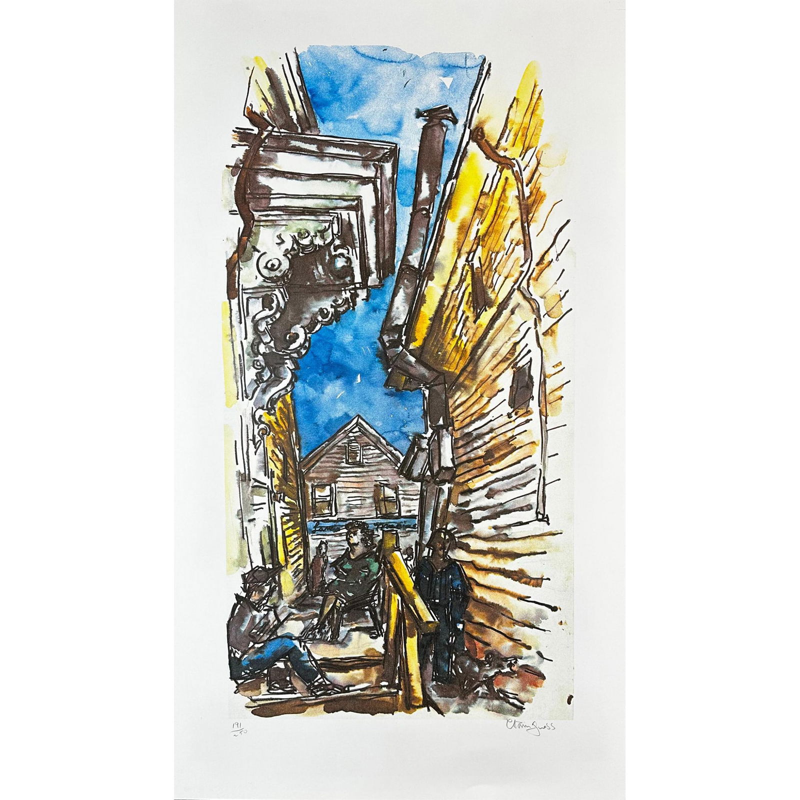 Chaim Gross (1904-1991) Lithograph, New England Street Scene, signed (1 of 4)