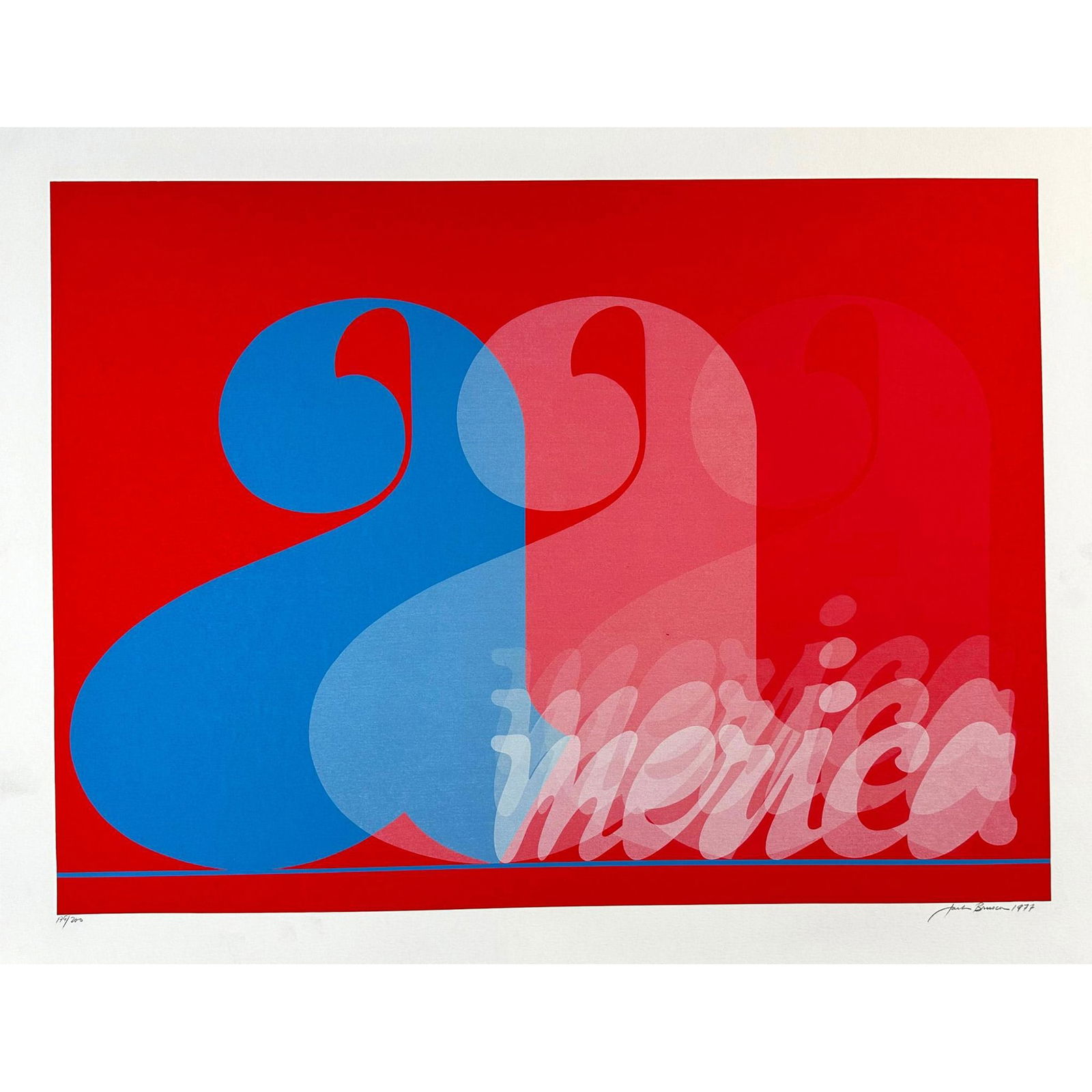 Jack Brusca (American 1939-1993) Silkscreen America, signed: Silkscreen titled America. Signed lower right numbered 196/200. Year 1977 Sight size 33.5" x 26"
