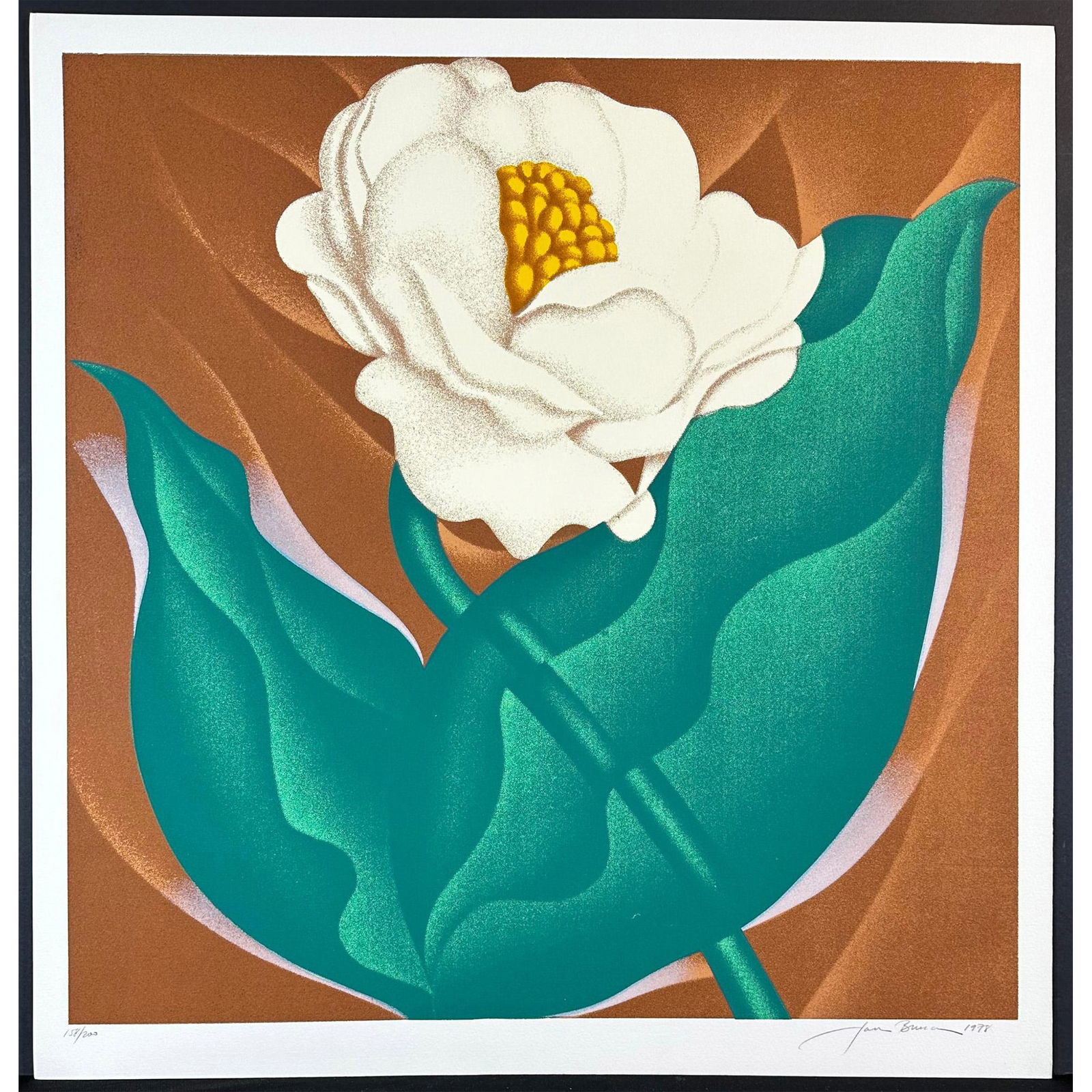 Jack Brusca (American 1939-1993) Silkscreen Globe Flower, signed: Silkscreen titled Flower Globe. Signed lower right numbered 158/200. Year 1978 Sight size 25.5" x 26"