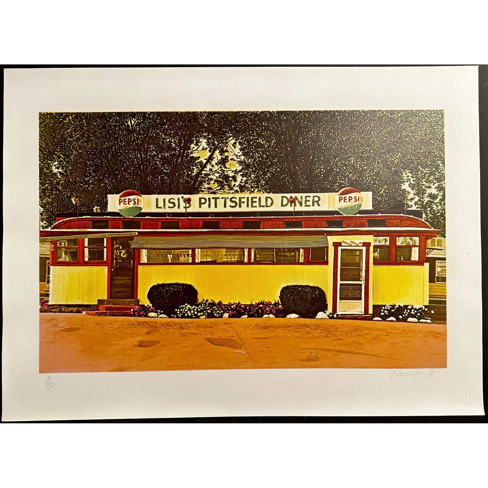 John Baeder (American 1938-), Screenprint Lisi's Pittsfield Diner, Signed (1 of 3)
