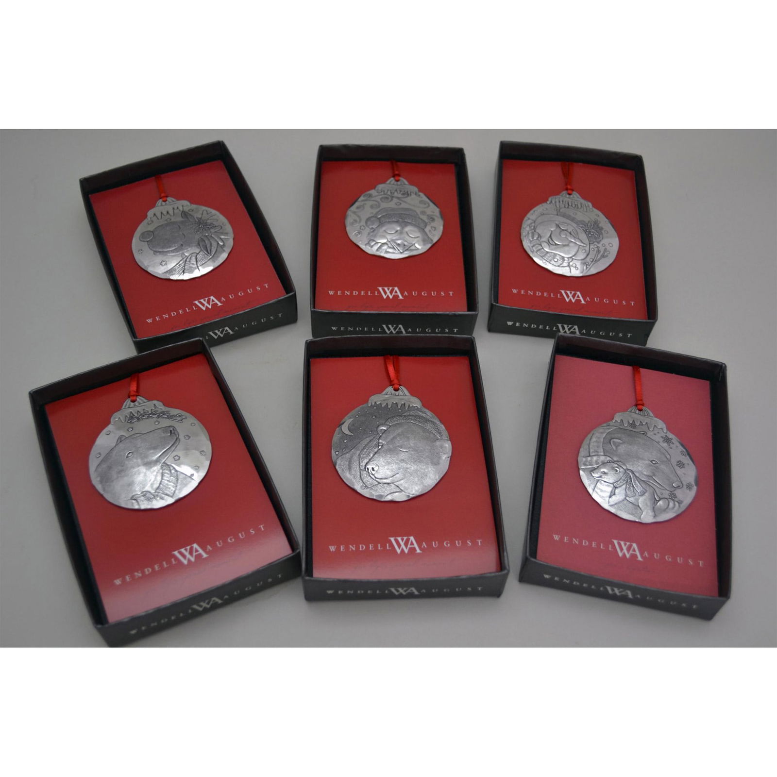 6Pc Wendell August Holiday Pewter Ornaments, Hand Forged (1 of 2)