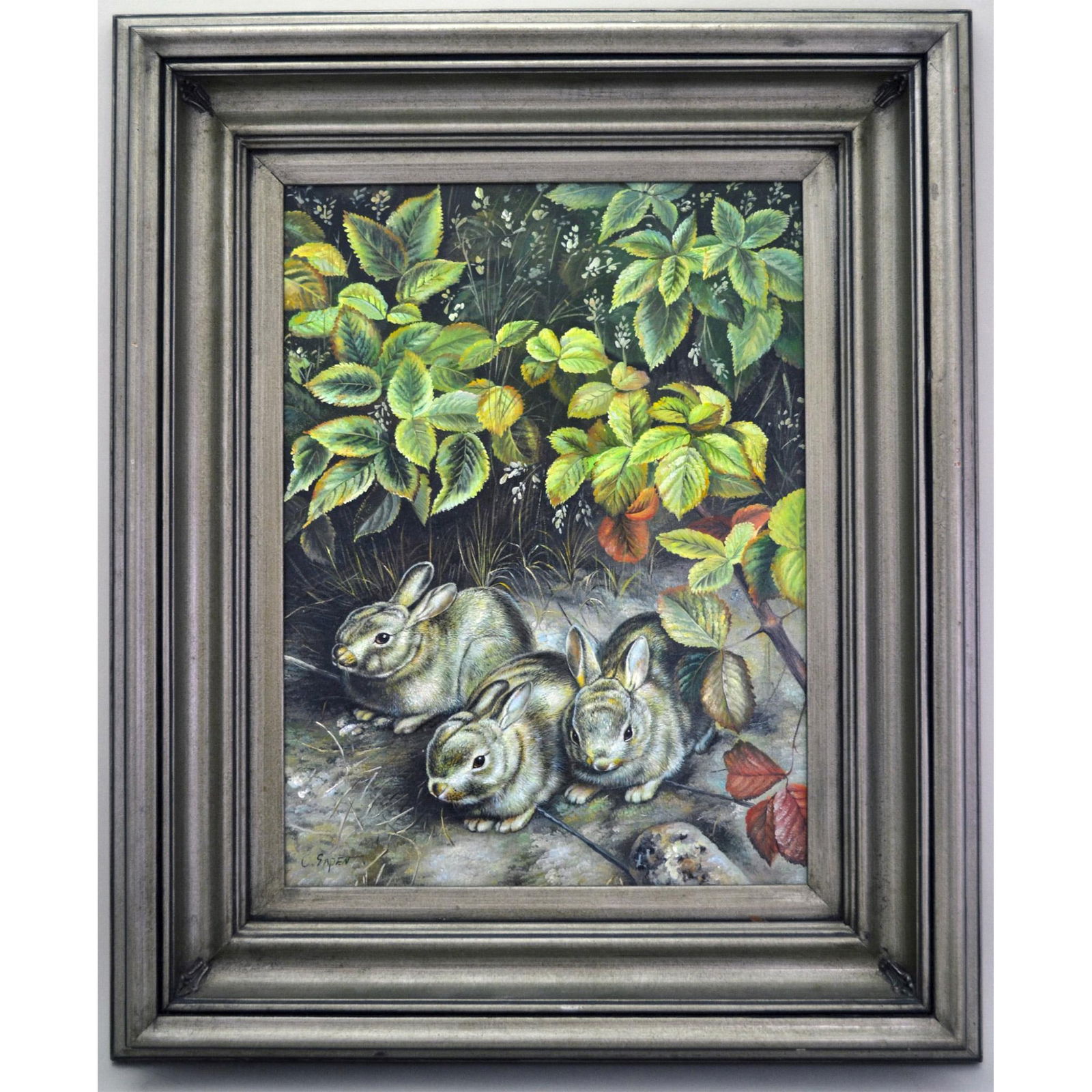 C.Sapen Original Oil Painting Three Rabbits, Black Frame (1 of 2)
