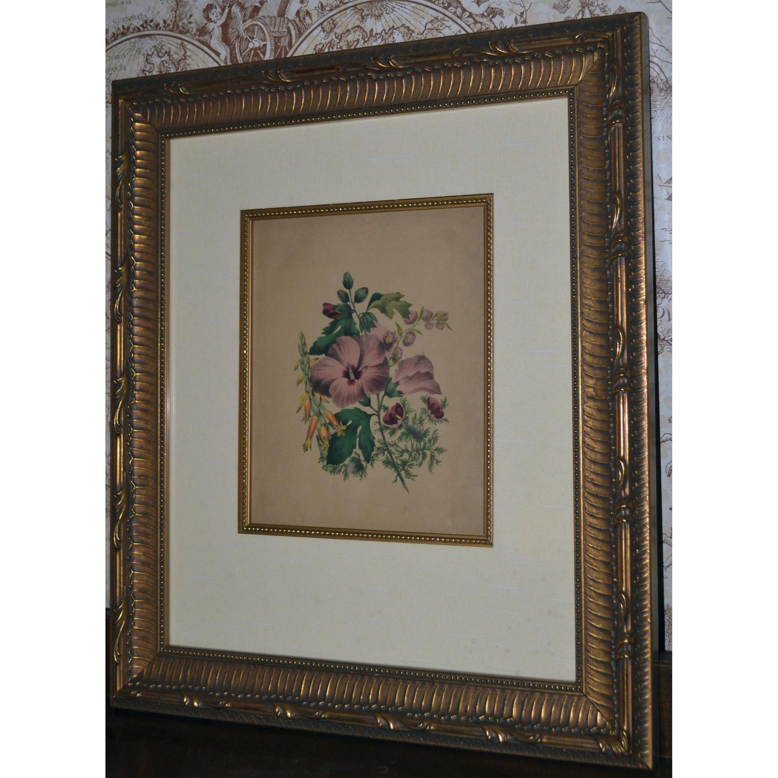 E.W. Wirt, Multi- Color Florals HC Engraving, 1870, Flora's Dictionary, Ornate Frame (1 of 2)