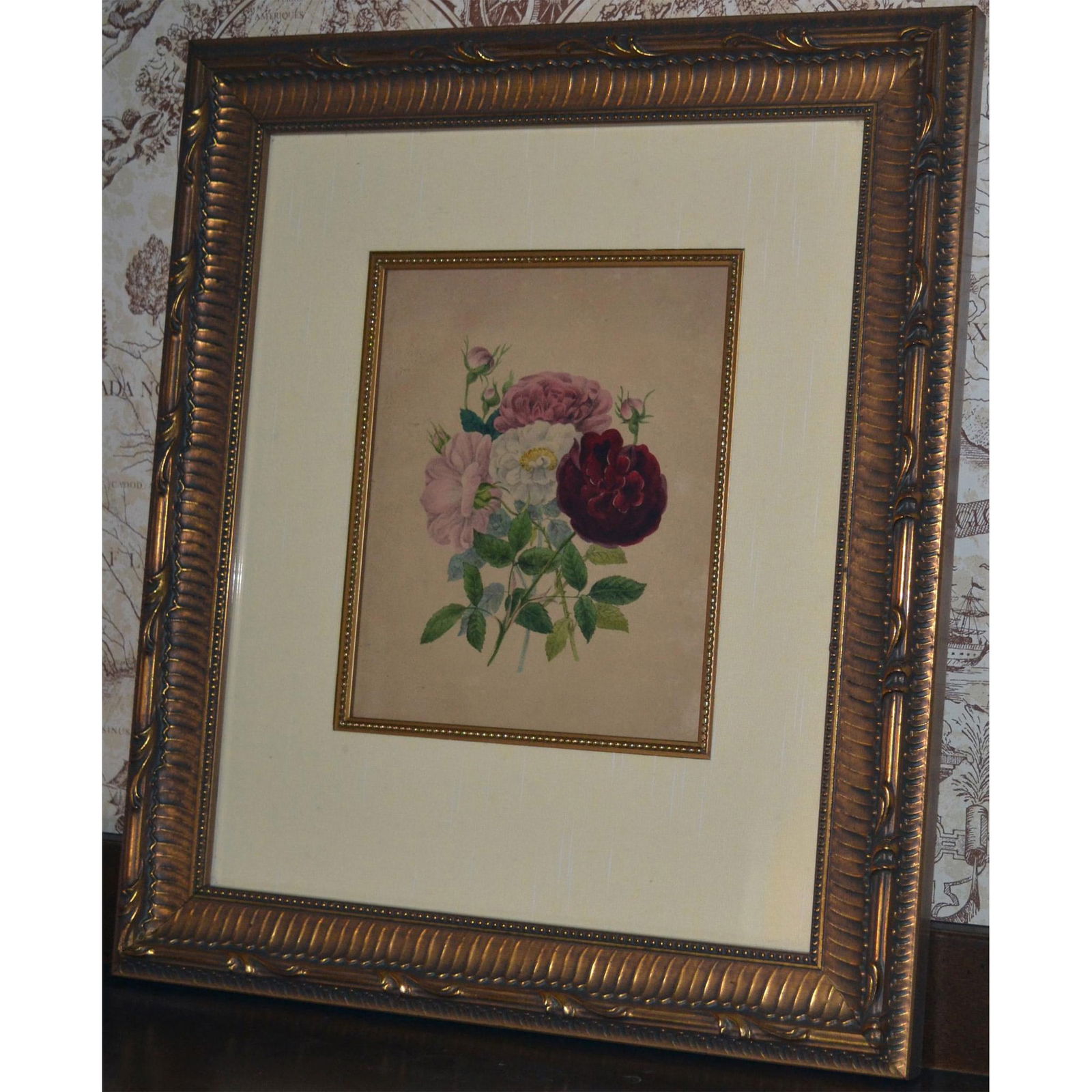 E.W. Wirt, Multi-Color Florals HC Engraving, 1870, Flora's Dictionary, Ornate Frame (1 of 2)