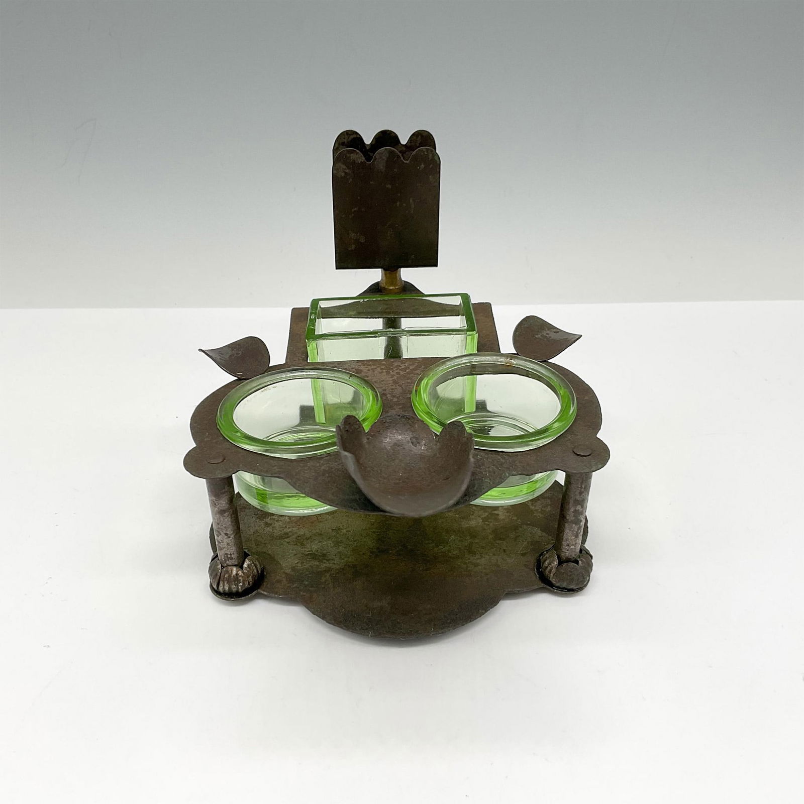 Vintage Metal & Green Glass Cigarette Station (1 of 4)