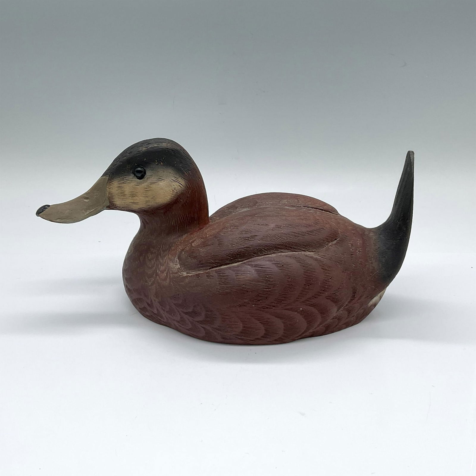Vintage B.T. Carved Wood Decoy Duck, Ruddy, Signed