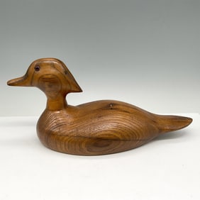 Vintage Natural Wood Duck Decoy, Signed