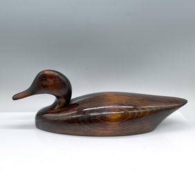 Carved Wood Decoy Duck, Signed