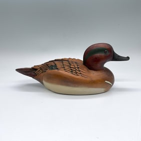 Walt Babjak Carved Wood Duck Decoy, Green-Winged Teal