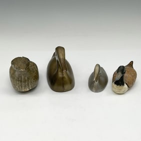 4pc Brass, Metal, Soapstone & Ceramic Duck Figurines