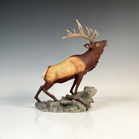 Porcelain Franklin Mint Elk Sculpture, The Challenger