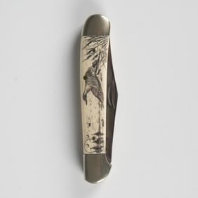 2 Blade Frost Pocket Knife Duck Scrimshaw by Sam McDowell