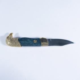 Franklin Mint Eagle Head Collector Pocket Knife Malachite