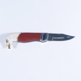 Franklin Mint Eagle Head Pocket Knife, Red/White/Blue