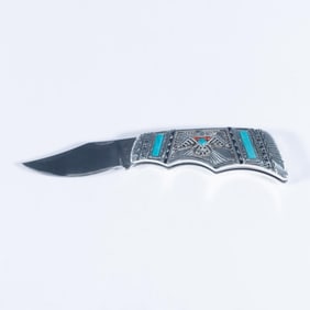 Franklin Mint Silver and Turquoise Collector Pocket Knife