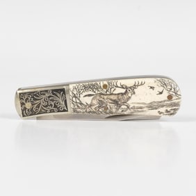 Sam McDowell Elk Scrimshaw Pocket Knife