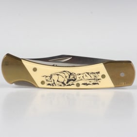 Schrade Commemorative Scrimshaw Pocket Knife, Bison