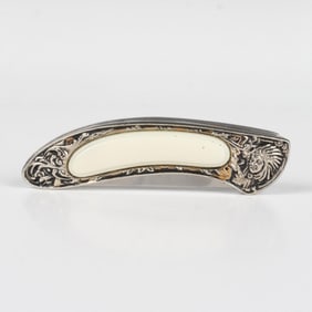 Silver-Plated Pocketknife, Indian and Bison Head