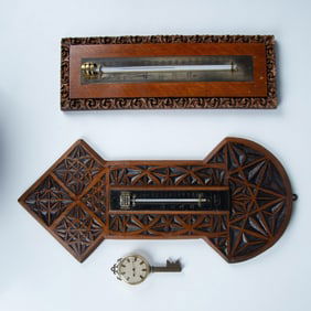 3pc Vintage Brass and Wooden Wall Thermometers