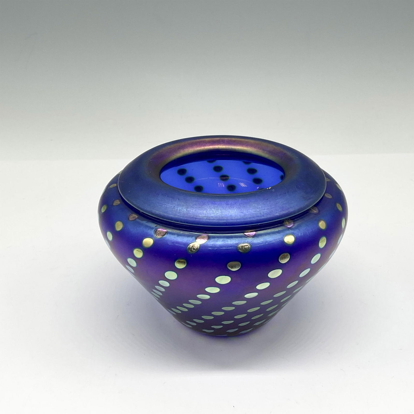 Steven Correia Cobalt Blue Iridescent Art Glass Vase, Signed (1 of 3)