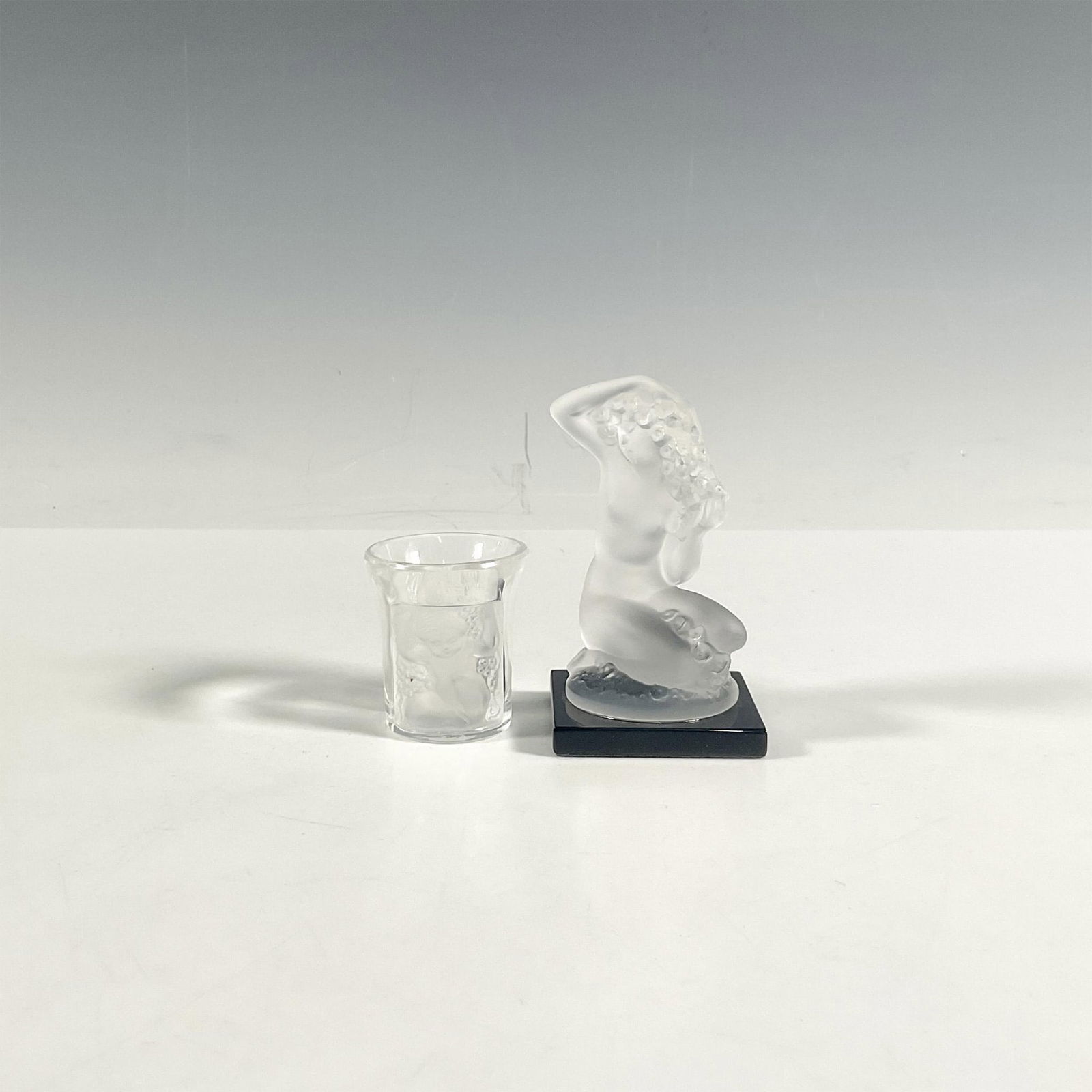 2pc Lalique Crystal Figure and Shot Glass, Floreal & Enfante (1 of 3)