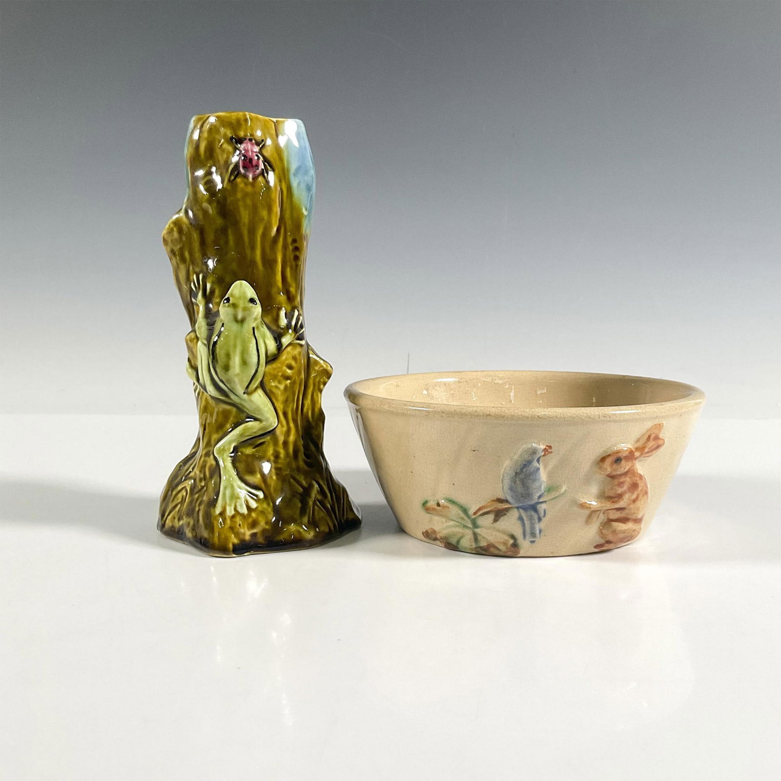 2pc Weller Pottery Bowl & Majolica Art Vase (1 of 5)