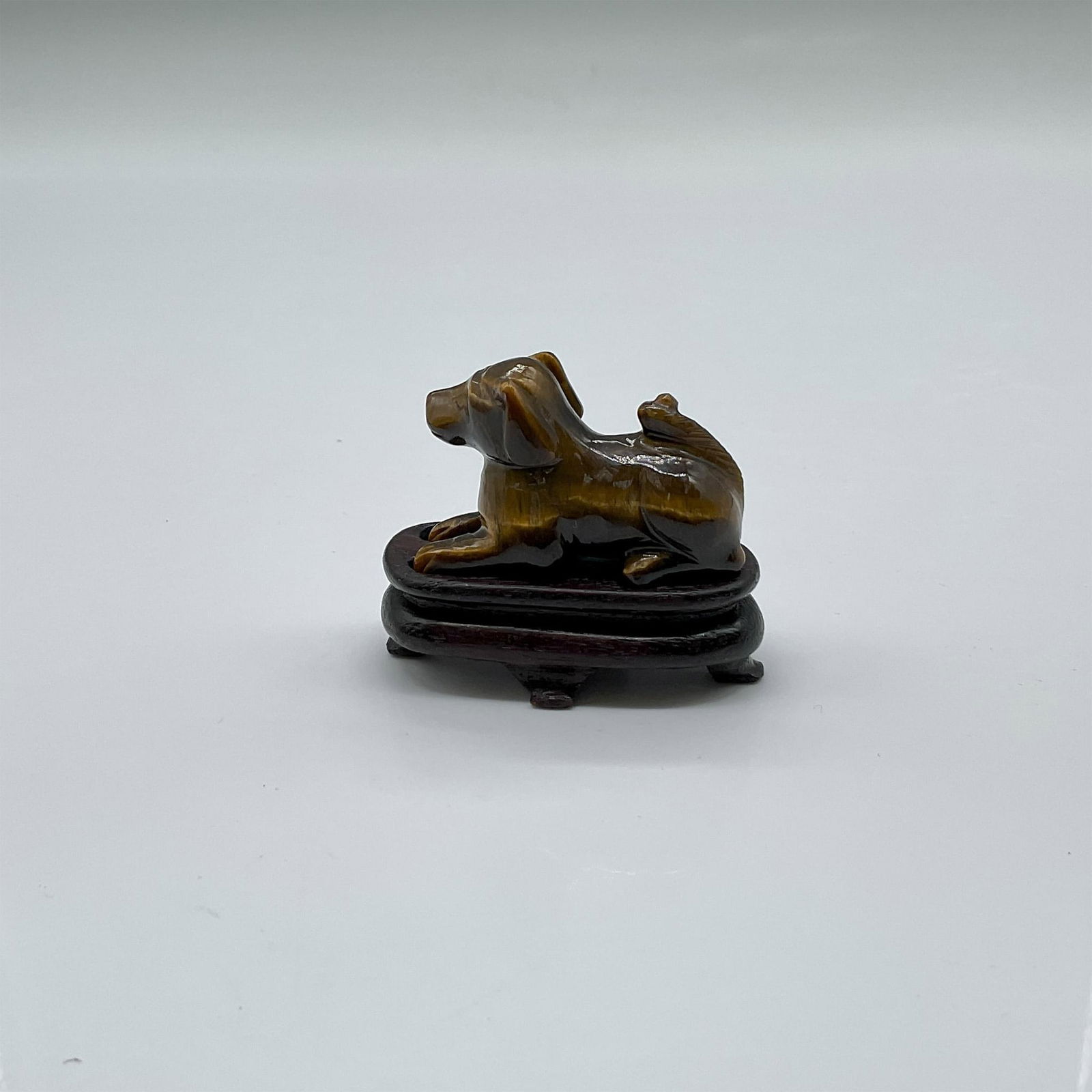 Miniature Carved Jasper Stone Dog with Base (1 of 3)