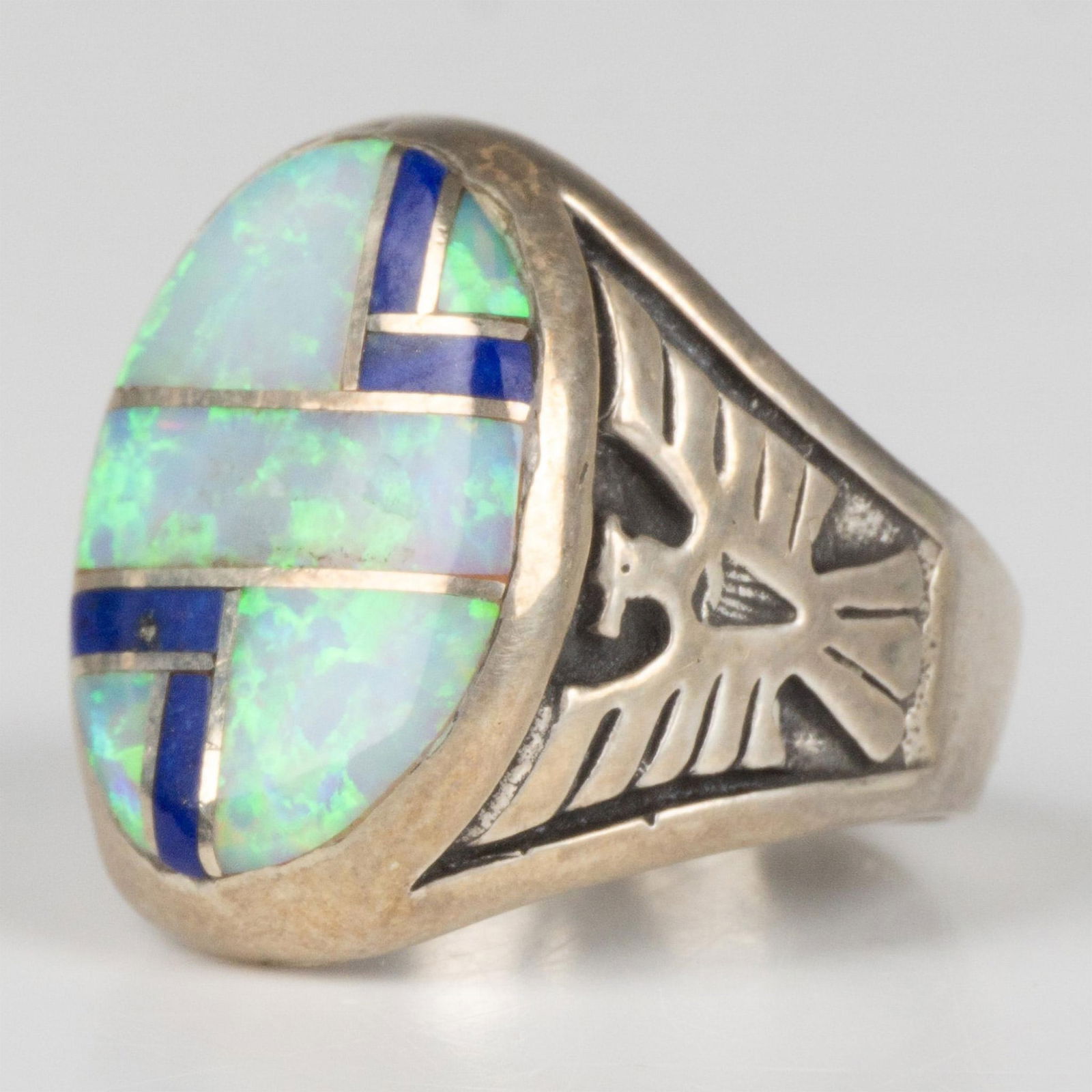 Native American Sterling, Opal, and Lapis Lazuli Inlay Ring (1 of 5)
