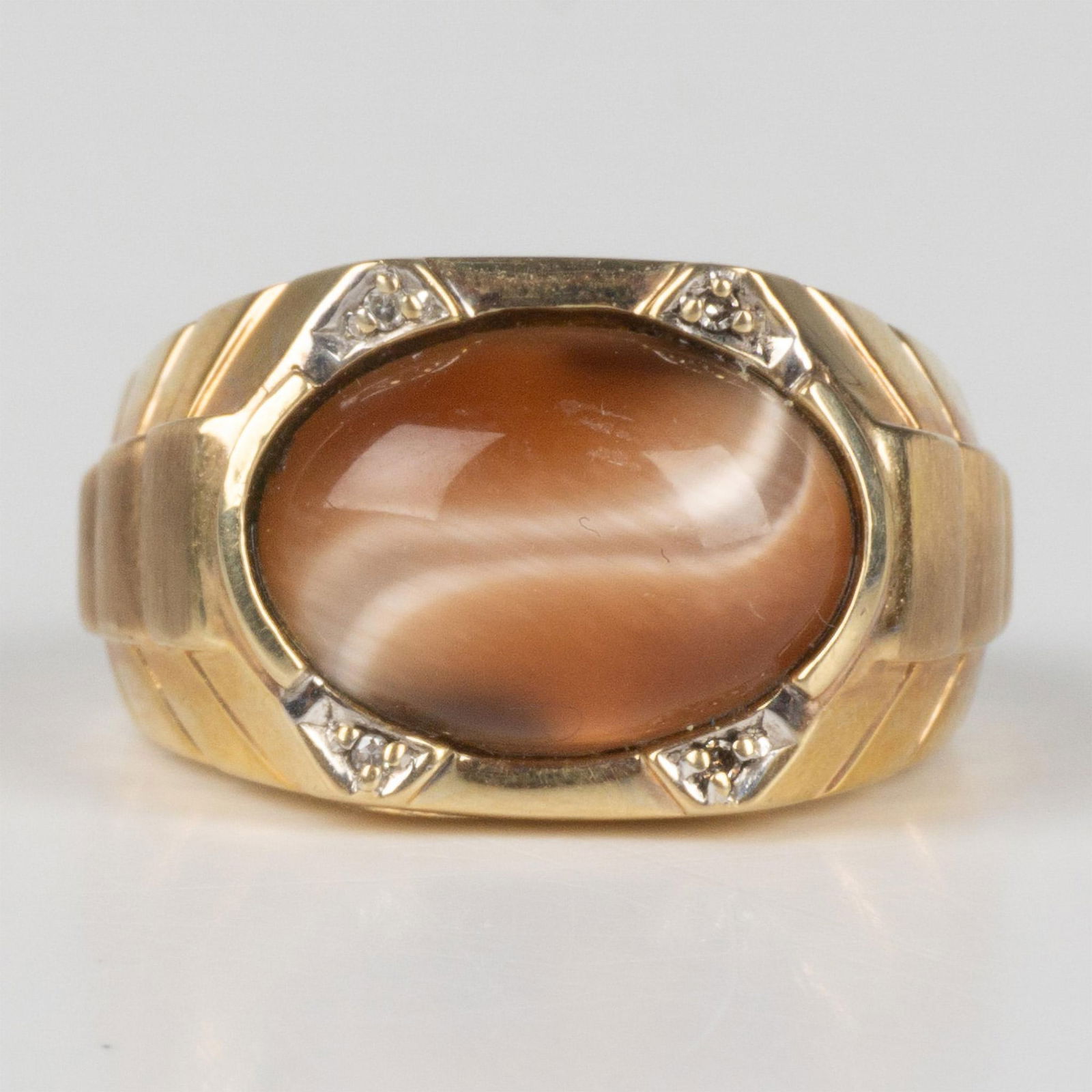 Striking 10K Gold, Brown Cat's Eye, and Diamond Ring (1 of 7)