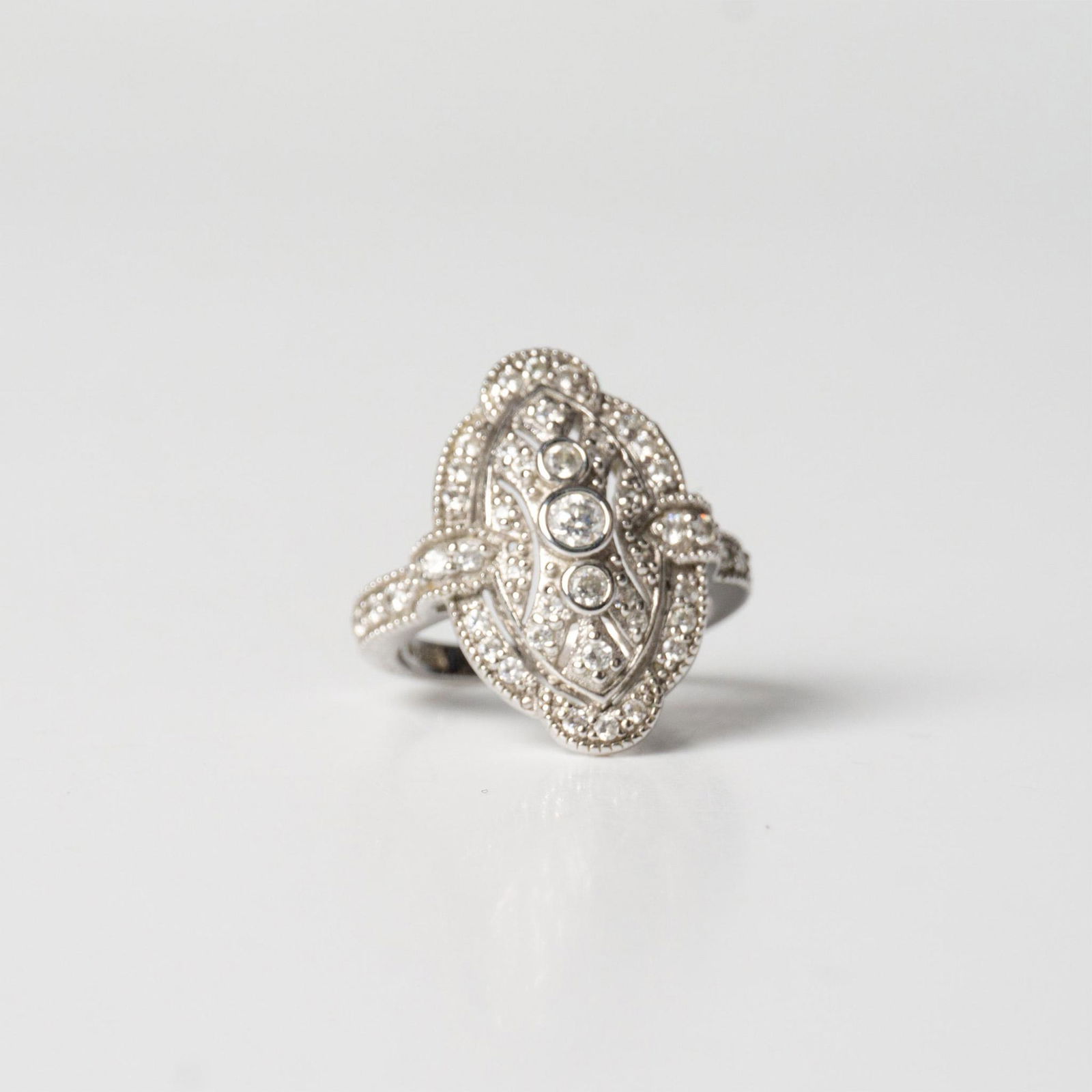 Art Deco Sterling Silver and Cubic Zirconia Ring (1 of 8)