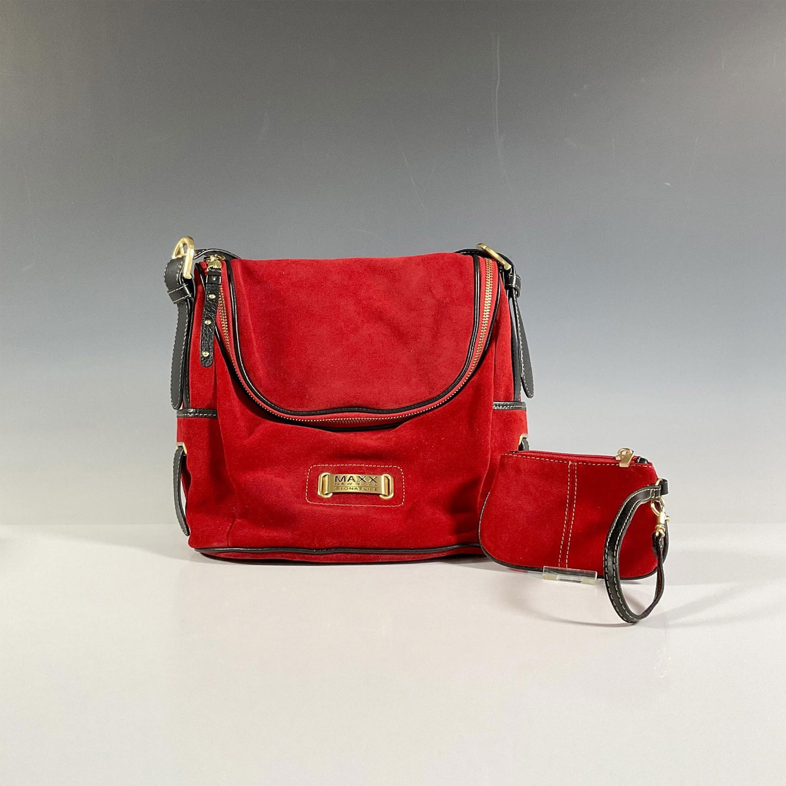 Maxx New York Signature Red Suede Leather Shoulder Bag (1 of 9)