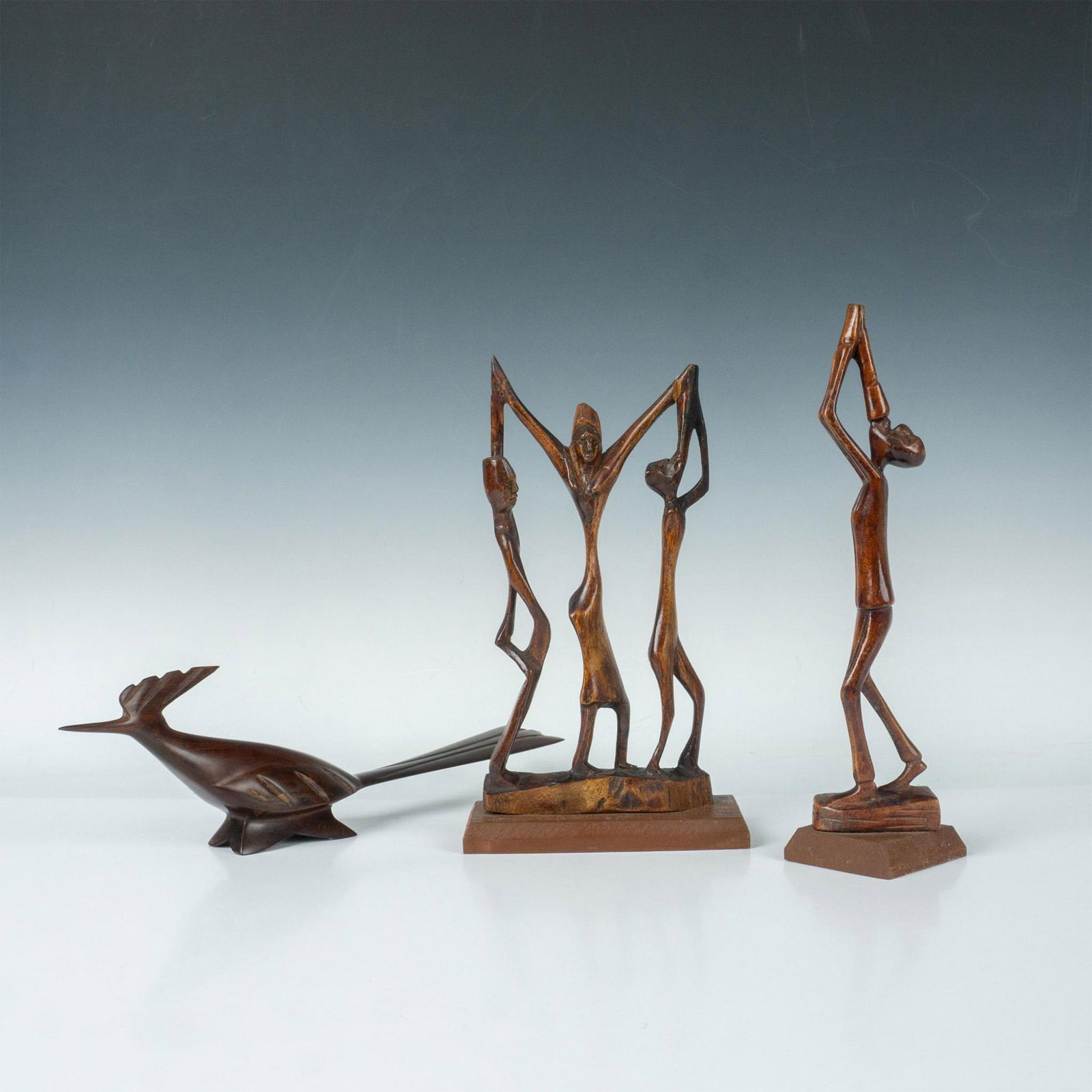 3pc Carved Wood Figures, People and Roadrunner (1 of 2)