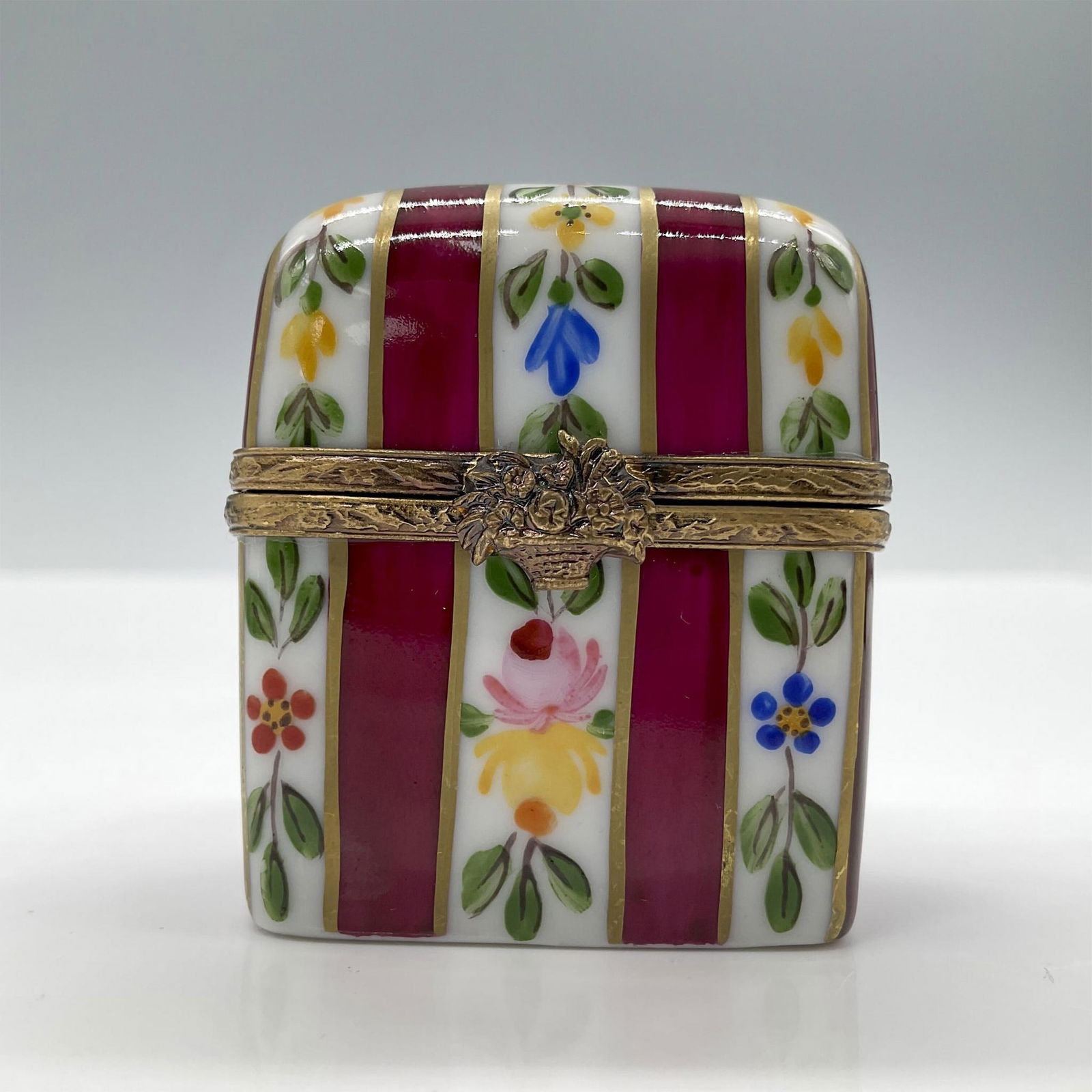 Limoges Porcelain Treasure Box, Floral Red Chest (1 of 4)
