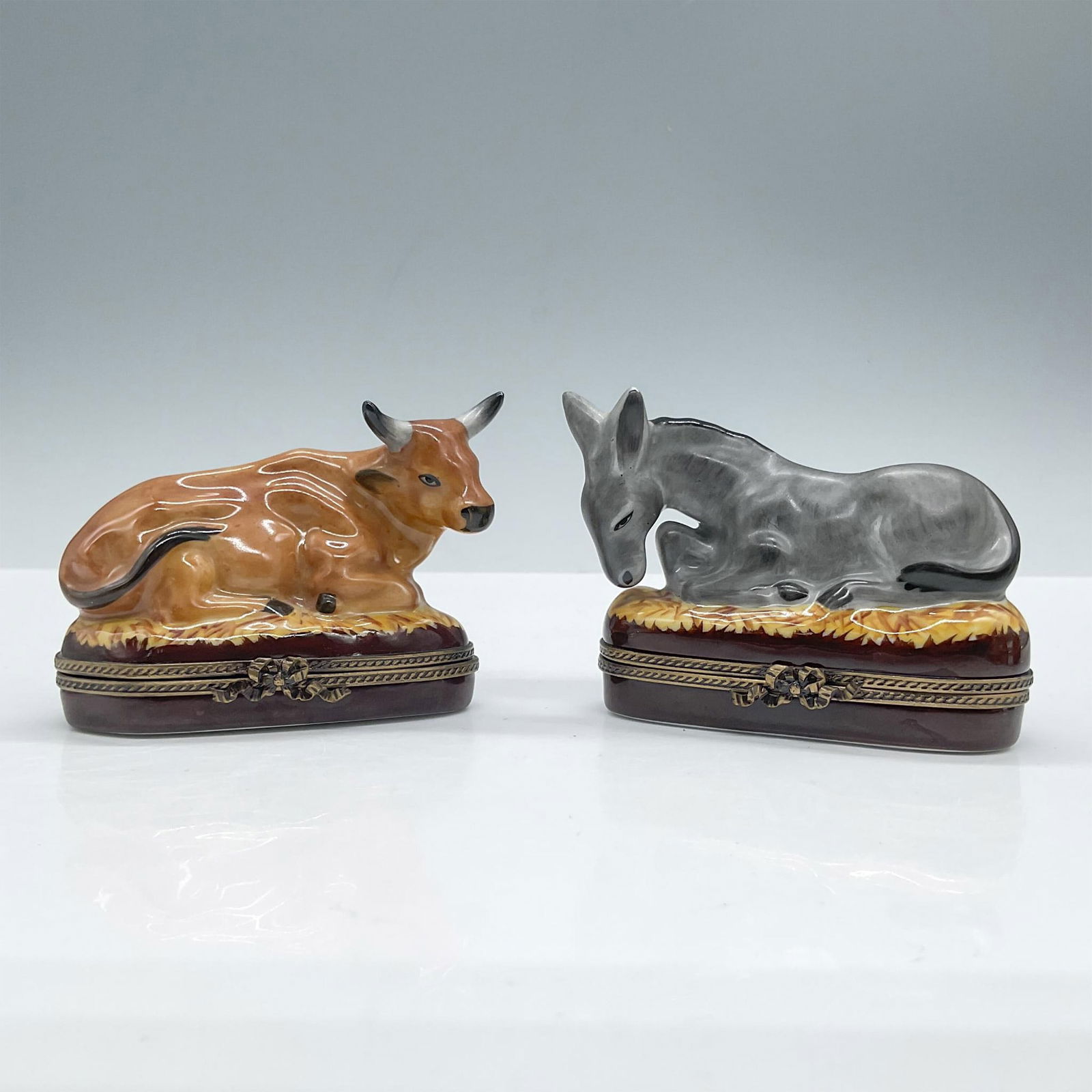 2pc Limoges Porcelain Treasure Boxes, The Donkey and The Ox (1 of 4)
